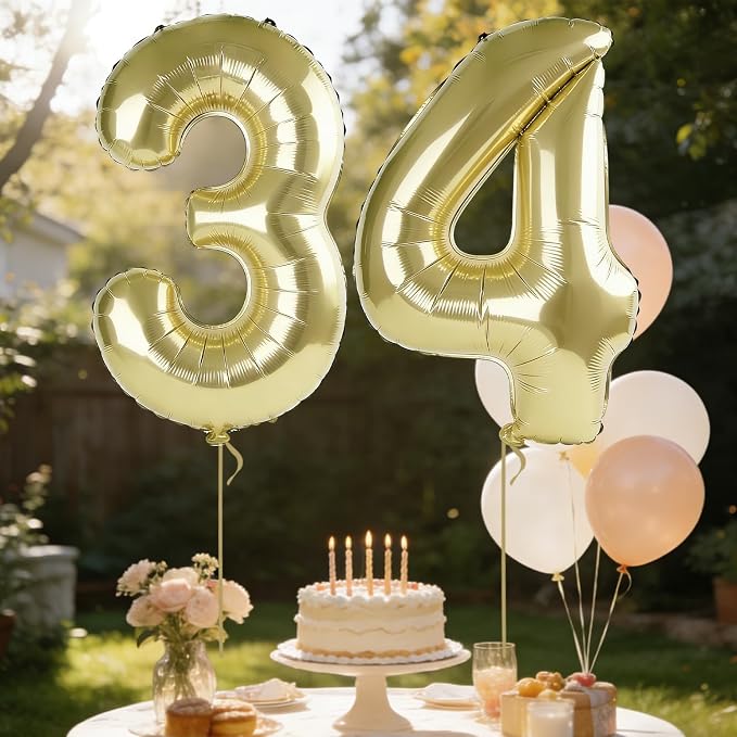 40 Inch Number 34 Balloons for 34th Birthday Party Decorations, 0-100 Champagne - Image 3