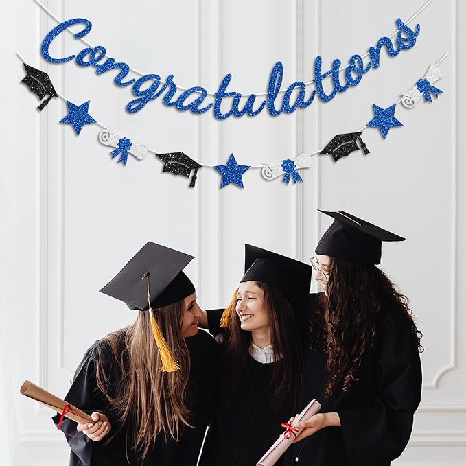 Congratulations Banner Blue Graduation Decorations Class of 2026 Prestrung - Image 5