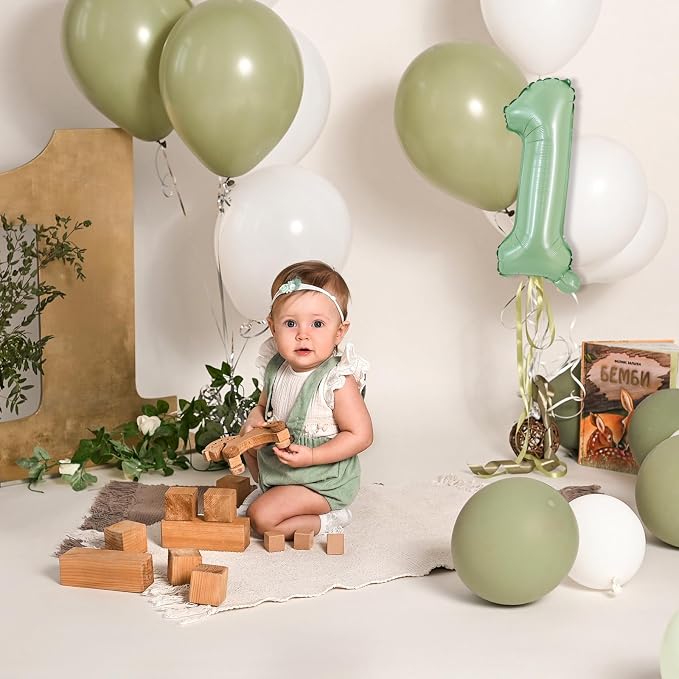 TONIFUL Number Balloon 16 Inch 10Pcs Sage Green 0-9 Birthday Number Ballons | - Image 5