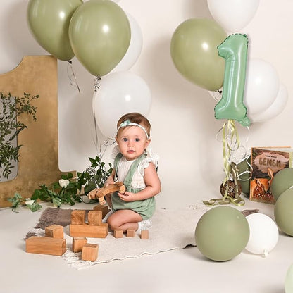 TONIFUL Number Balloon 16 Inch 10Pcs Sage Green 0-9 Birthday Number Ballons | - Image 5