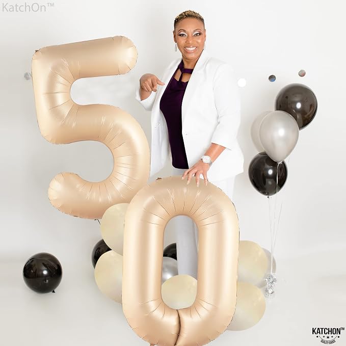 KatchOn Gaint Caramel 0 Balloon Number 40 Inch | Retro Apricot Number Balloons - Image 3