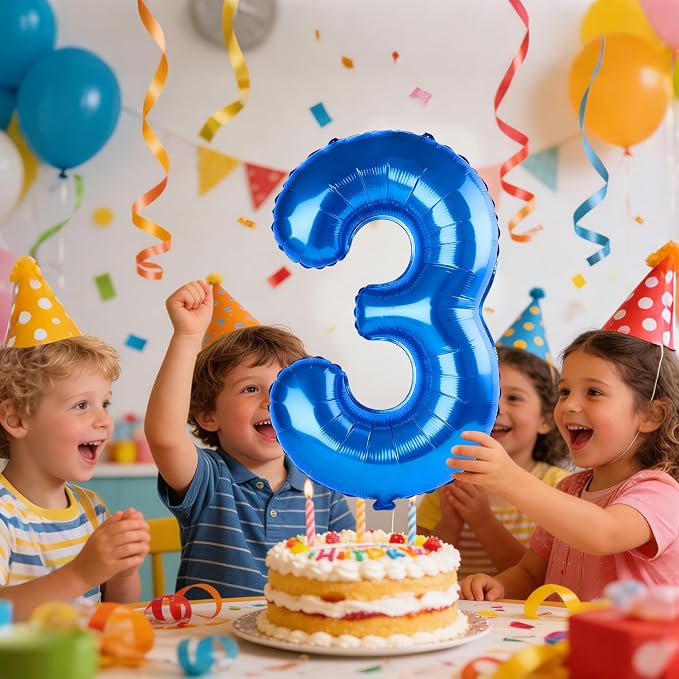 40 Inch Number 3 Balloons for 3rd Birthday Party Decorations, 0-100 Dark Blue - Image 2