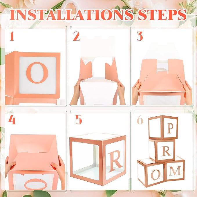 4 Pcs Prom Boxes with Letters 11.8 x 11.8 x 11.8 Inch Clear Balloon Boxes - Image 3