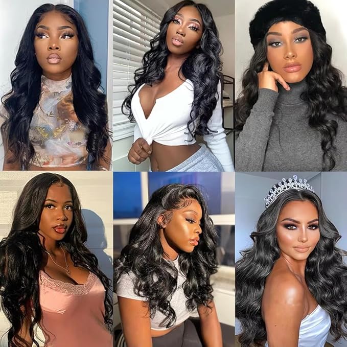 Body Wave Bundles Human Hair Color 1B Bundle Niegmeag Unprocessed Brazilian Virgin Remy Hair 3 Bundles 30 30 30 Inch Double Weft Soft and Silky Natural Black Body Wave Bundle Hair Weave