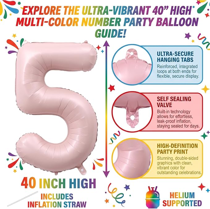 40 Inch Light Pink Foil Number 5 Balloon - Image 2