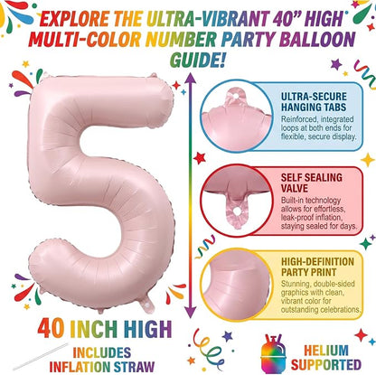 40 Inch Light Pink Foil Number 5 Balloon - Image 2