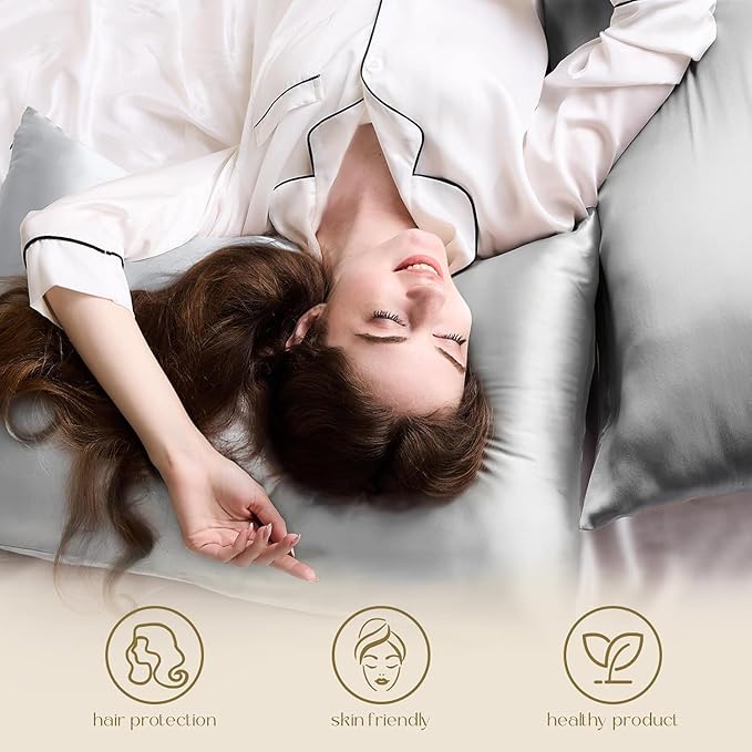 ZIMASILK 100% Pure Mulberry Silk Pillowcase for Hair and Skin Health,Soft and Smooth,Both Sides Premium Grade 6A Silk,600 Thread Count,with Hidden Zipper,1pc (King 20''x36'', Gray)