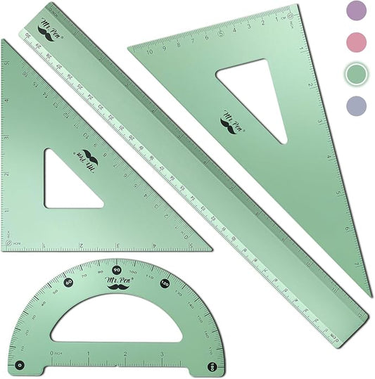 Mr. Pen- Metal Geometry Kit, 4 Pack, 45° & 30°/60° Set Squares | 6" Protractor by MrPen