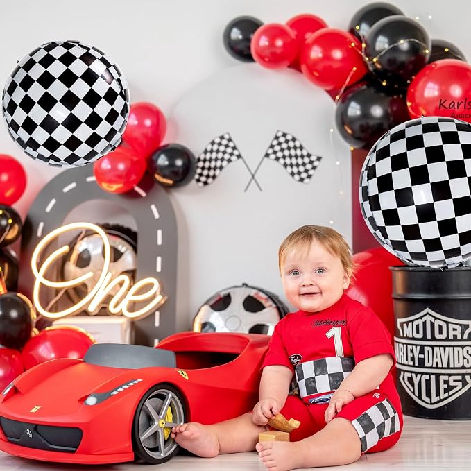 TONIFUL 8Pcs 4D Checkered Balloons 22 Inch Sphere Checkereds Foil Balloons | - Image 3