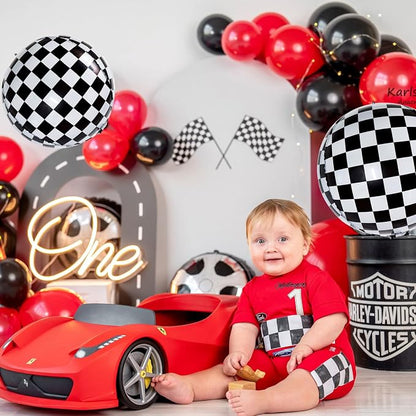 TONIFUL 8Pcs 4D Checkered Balloons 22 Inch Sphere Checkereds Foil Balloons | - Image 3