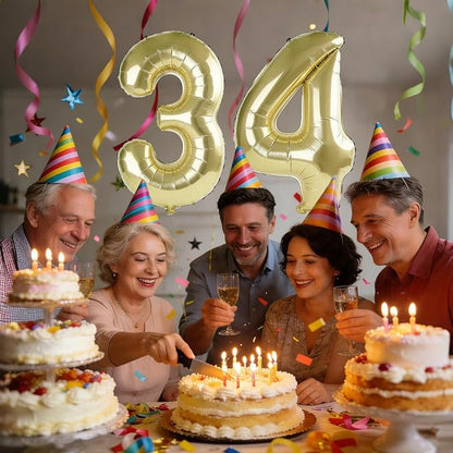 40 Inch Number 34 Balloons for 34th Birthday Party Decorations, 0-100 Champagne - Image 2