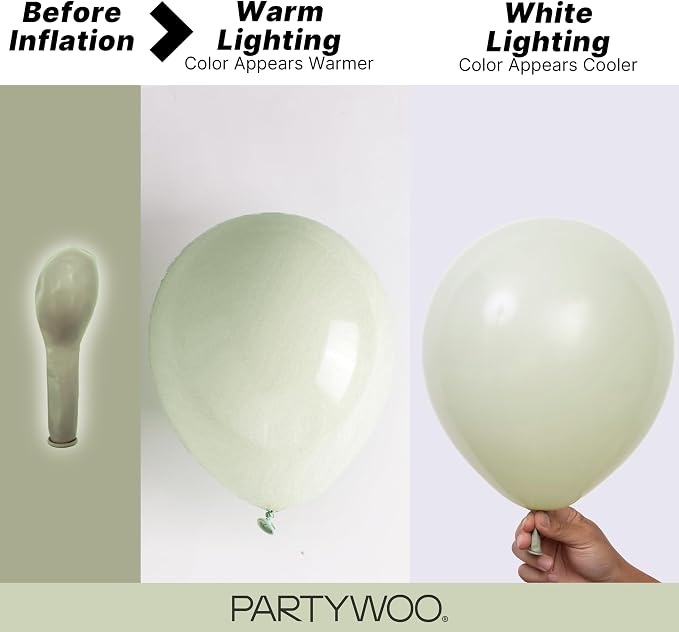 PartyWoo Sage Green Balloons 155pcs Different Sizes of 18 12 10 5 Inch Dusty - Image 3
