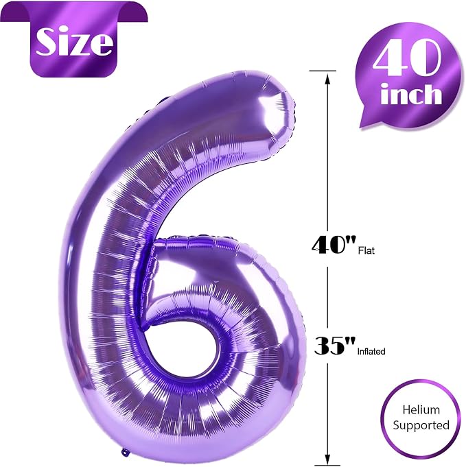 Purple Number 6 Balloon 40 Inch, 6th Birthday Party Decorations Men Women | - Image 5