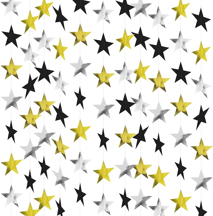 BEISHIDA Black Gold Silver Star Garland Decor Twinkle Paper Star Streamers by Beishida