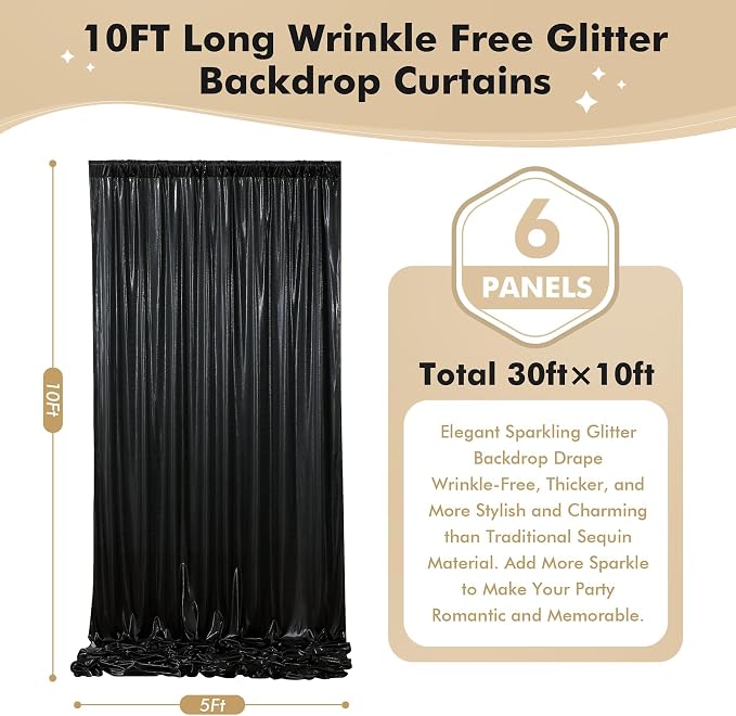 30ftx10ft Shimmer Black Sequin Backdrop Curtain - Image 5