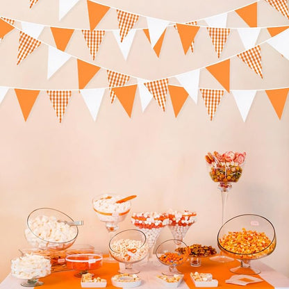 32Ft Orange Party Decorations Orange Buffalo Plaid Checkered White Triangle - Image 3