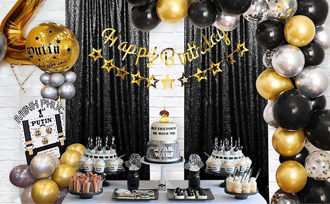 Black Sequin Backdrop Curtain 4 Pcs Bling Fabric Backdrop Sparkly Photography - Image 5