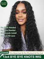 KLAIYI Pre Everything 13x4 Glueless Lace Front Wig Human Hair Water Wave Bye Bye Knots Put On and Go Wig Pre Cut Lace Pre Bleached Pre Plucked 30S Easy To Wear Beginner Curly Wig with Baby Hair 24Inch