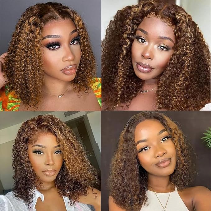 Curly Clip In Hair Extensions Real Human Hair Clip Ins Balayage Chocolate Brown to Caramel Blonde Human Hair Extensions 8Pcs with18clips 120g/Set (26 inch，#4/27/4)