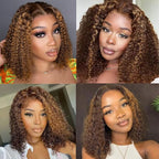 Curly Clip In Hair Extensions Real Human Hair Clip Ins Balayage Chocolate Brown to Caramel Blonde Human Hair Extensions 8Pcs with18clips 120g/Set (24 inch，#4/27/4)
