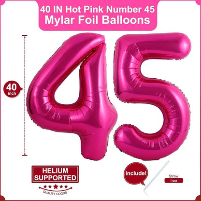 40 Inch Hot Pink 45 Balloons Giant Number 45 Balloons Hot Pink 45 Birthday - Image 2