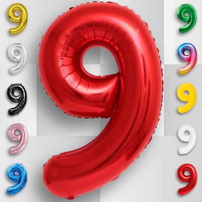 Red Number Balloon 9 Mylar Foil Balloons 16 inch - Image 4