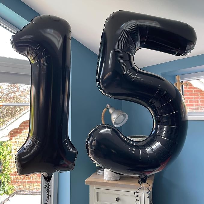 40 Inch Black 15 Number Balloons Giant 15 Balloons Black Birthday Balloons 15th - Image 3
