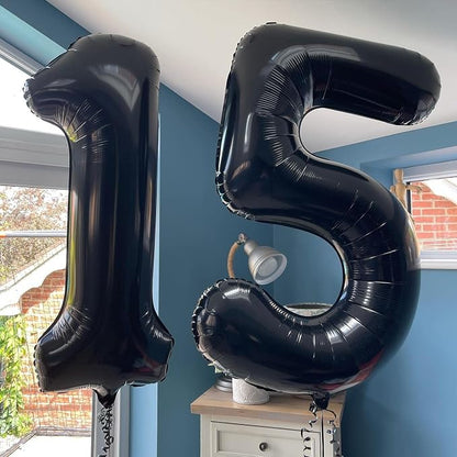 40 Inch Black 15 Number Balloons Giant 15 Balloons Black Birthday Balloons 15th - Image 3