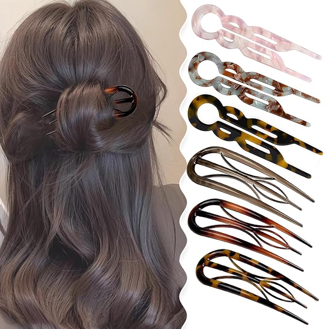 6PCS French Hair Pin for Women,U-Shaped French Pin Flat Hair Clips Hair Styling Pins for Thin Thick Hair,Strong Hold Hair Fork for Buns