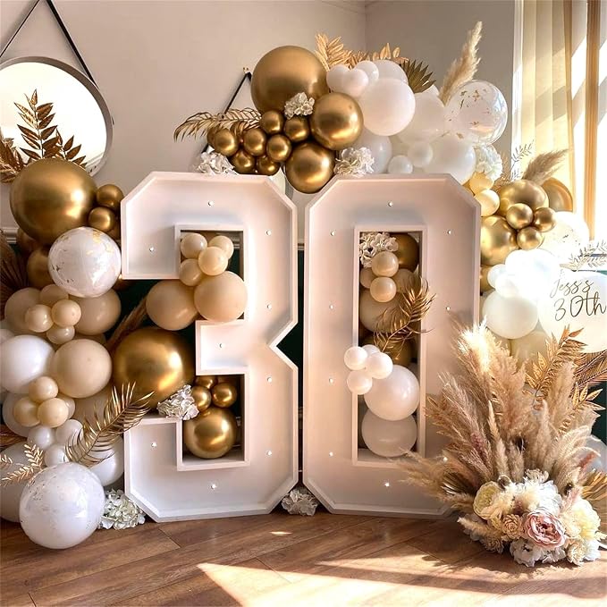 Beige White Gold Balloons, Neutral Cream Ivory Double Stuffed Nude Gold Balloons - Image 3