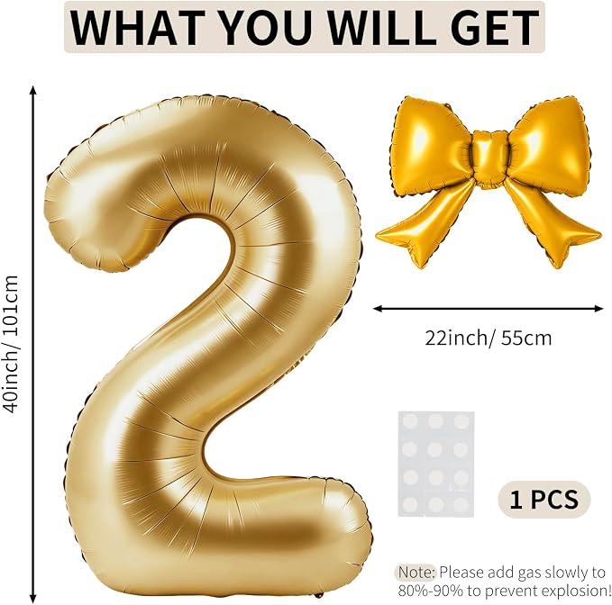 40 Inch Number 2 Balloon with Bow, Coquette Aesthetic Foil Balloon - Image 2