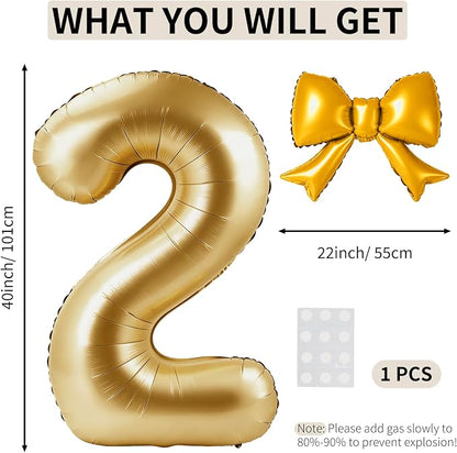 40 Inch Number 2 Balloon with Bow, Coquette Aesthetic Foil Balloon - Image 2