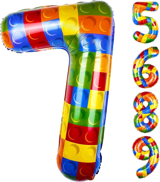 40 Inch Building Block Number Balloon Colorful Block Foil Balloons Block Themed by AXBMM