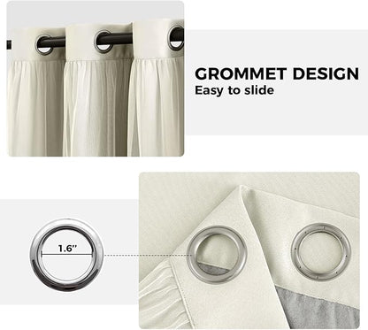 100% Blackout Curtains for Bedroom, Double Layer Ivory Curtains, Room Darkening - Image 7