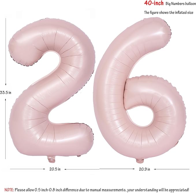40 In Matte Pink Number Balloons Helium Foil Mylar Balloon Party Digital 26 | - Image 2