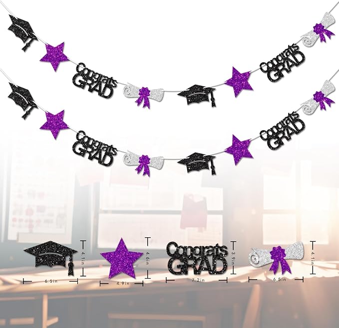 Black and Purple Congrats Grad Banner Graduation Decorations Class of 2026 - Image 3