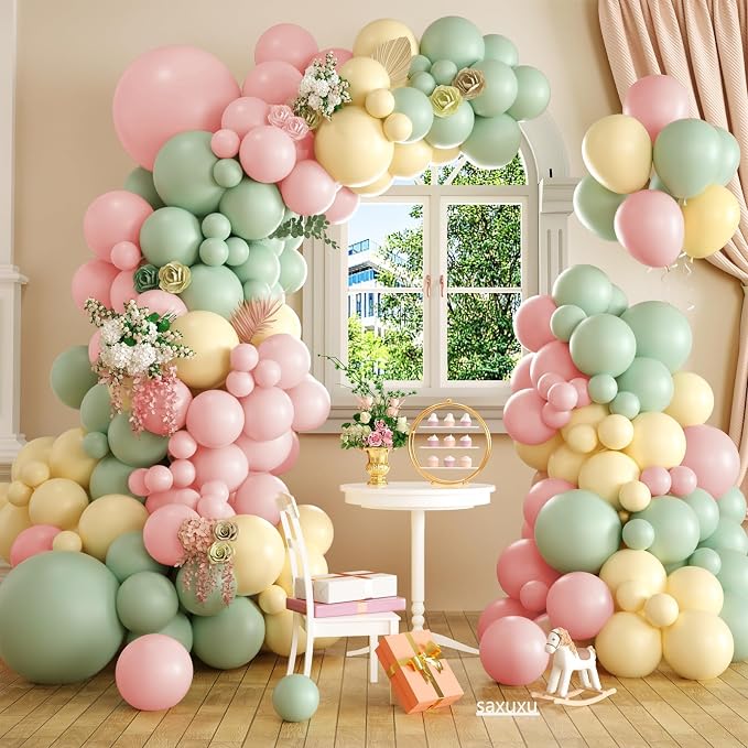 Pink and Green Balloon Arch Kit by Saxuxu