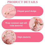 4PCS Rose Bead Spiral Hair Ties, 2 Colors Floral Phone Cord Ponytail Holders for Women, Elegant Rubber Hair Coils, Stylish Hair Accessories for Party, Daily Use - White, Pink Flower
