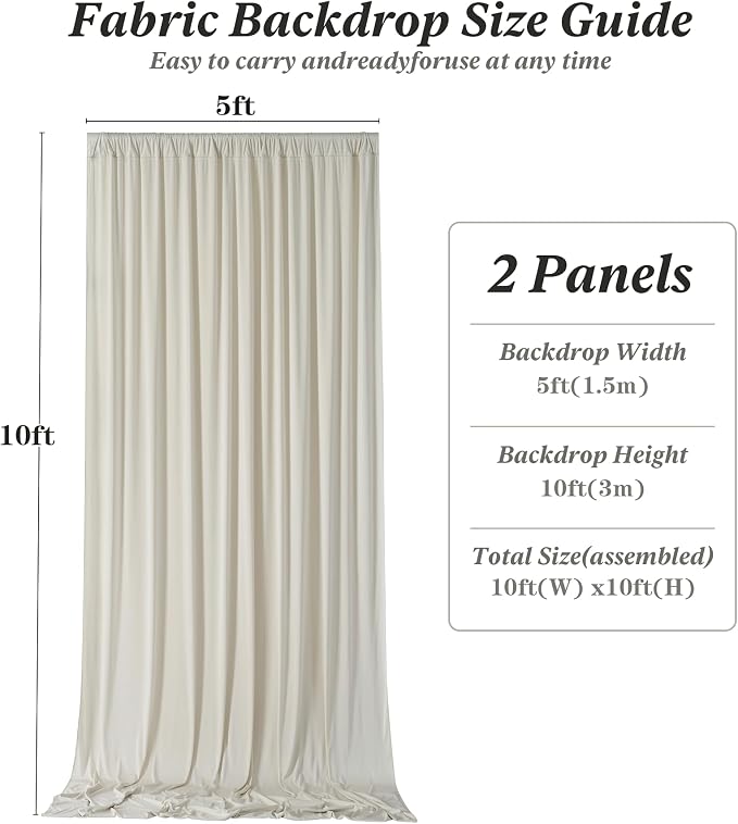 10 ft x 10 ft Wrinkle Free Beige Backdrop Curtain - Image 7