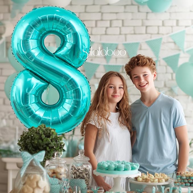 40 Inch Big Teal Blue Number 8 Foil 0-9 Mylar Helium Balloons | Large Digital - Image 6