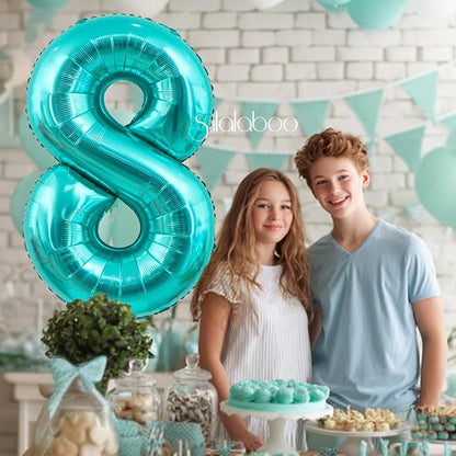 40 Inch Big Teal Blue Number 8 Foil 0-9 Mylar Helium Balloons | Large Digital - Image 6