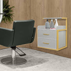 Suspended Salon Station for Hair Stylist, Wall Mounted Styling Salon Station Storage Cabinet w/2*Drawers &Hair Dryer Stand,Floating Nightstand Stylist Storage Cabinet for Home (Glod+Gray)