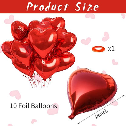 Biapian Foil Heart Balloons Red, Valentines Balloons 18inch Red Foil Balloons - Image 2