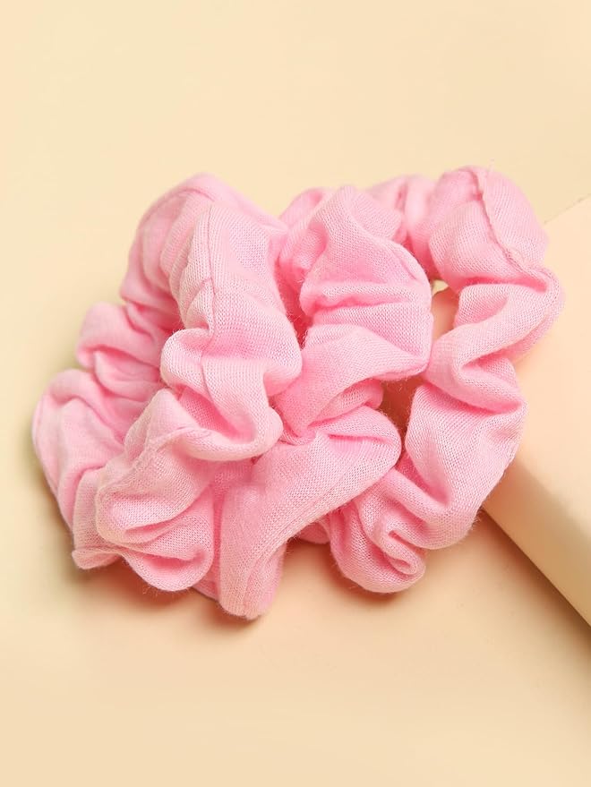 Pack of 12 Cotton Hair Scrunchies Single Jersey Solid Color Ponytail Holders Hair Ties for Girl (Light Pink)