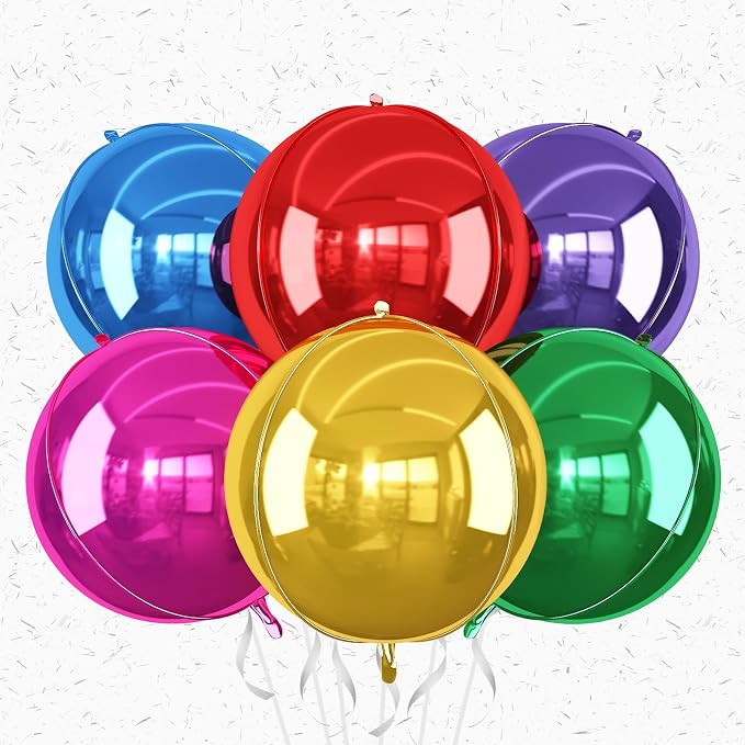 6Pcs Colorful Round Foil Balloons, Giant 4D Round Ball Balloon, 22 Inch Large by Adorely