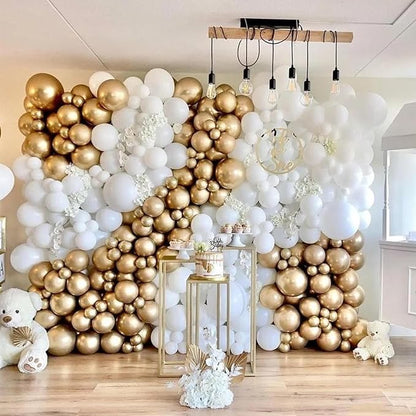 412Pcs White and Gold Balloon Arch Kit, 18 12 10 5 Inch Gold balloons White - Image 6