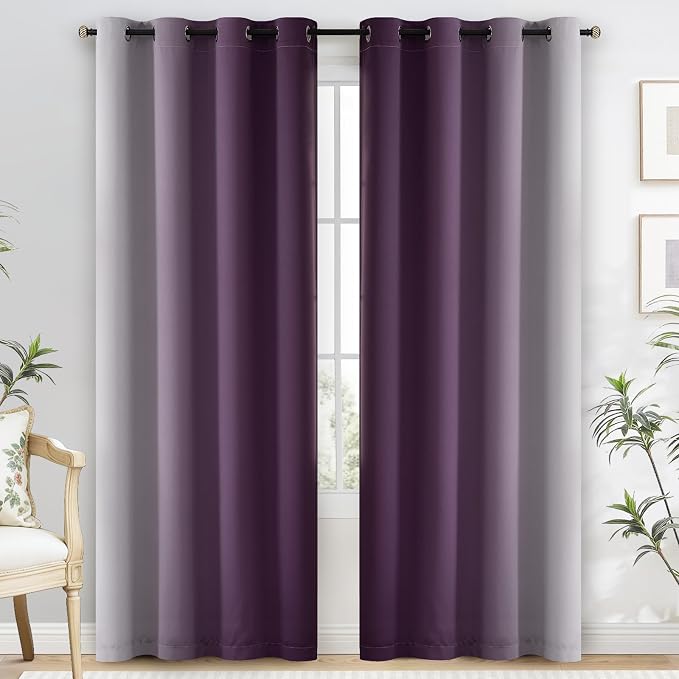 Yakamok 100% Blackout Curtains Ombre Purple Curtains - Image 2