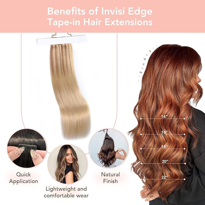 Sindra Invisi Edge Tape in Hair Extensions Human Hair, 18 Inch 50g 20pcs Golden Brown Mixed Light Blonde Invisible Extensions Natural Straight Seamless Injected Tape Ins