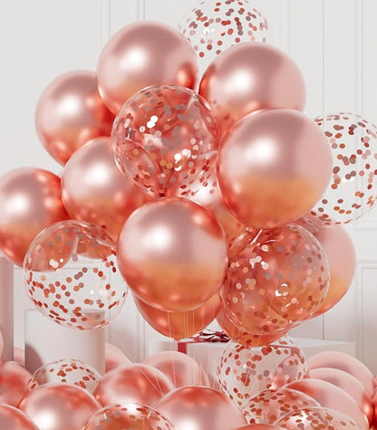 AULE 42Pcs Metallic 12 Inch Rose Gold Confetti Balloons Set | Rose Gold Party by AULE