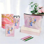 Personalized Gifts Monogrammed Birthday Gifts for Women, Mommy, Female Going Away Christmas, Initial 20 oz Tumbler, Makeup Cosmetic Bag Cup Pens Journal Notebook 6 Set, (Aesthetic Pink Flower P)